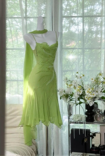 The Wizard of Oz Mermaid Spaghetti Strap Beaded Chiffon Short Homecoming Dress HZ1023